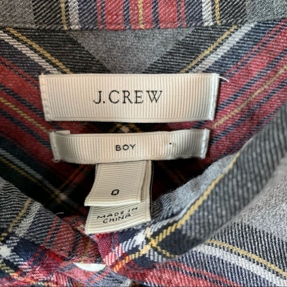 J. Crew Grey & Red Plaid Boy Cotton Button Down Shirt Size 0 - Picture 8 of 14